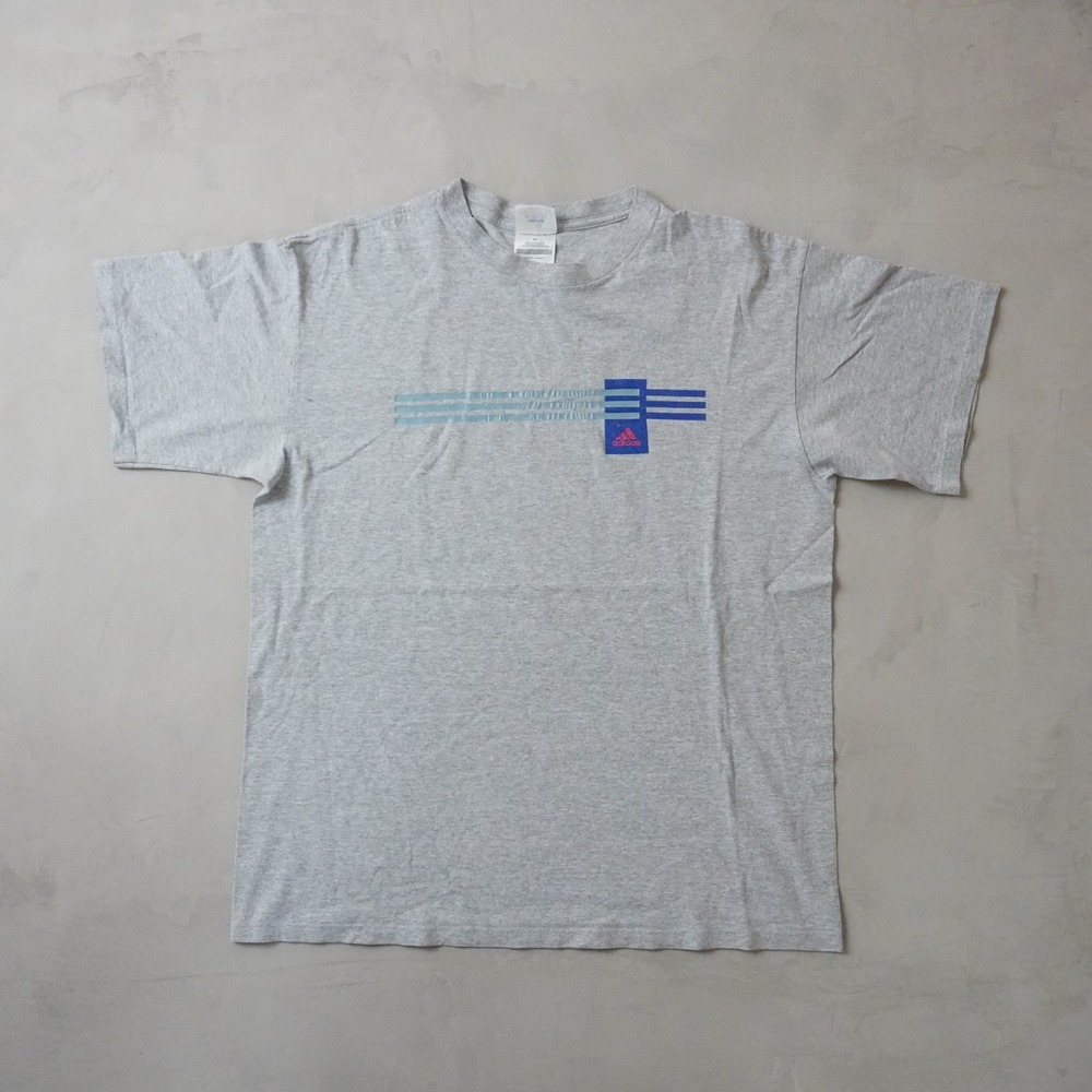 Vintage Adidas T-Shirt Large Mens 90s Gray Graphic 3 Stripe Geometric Sportswear